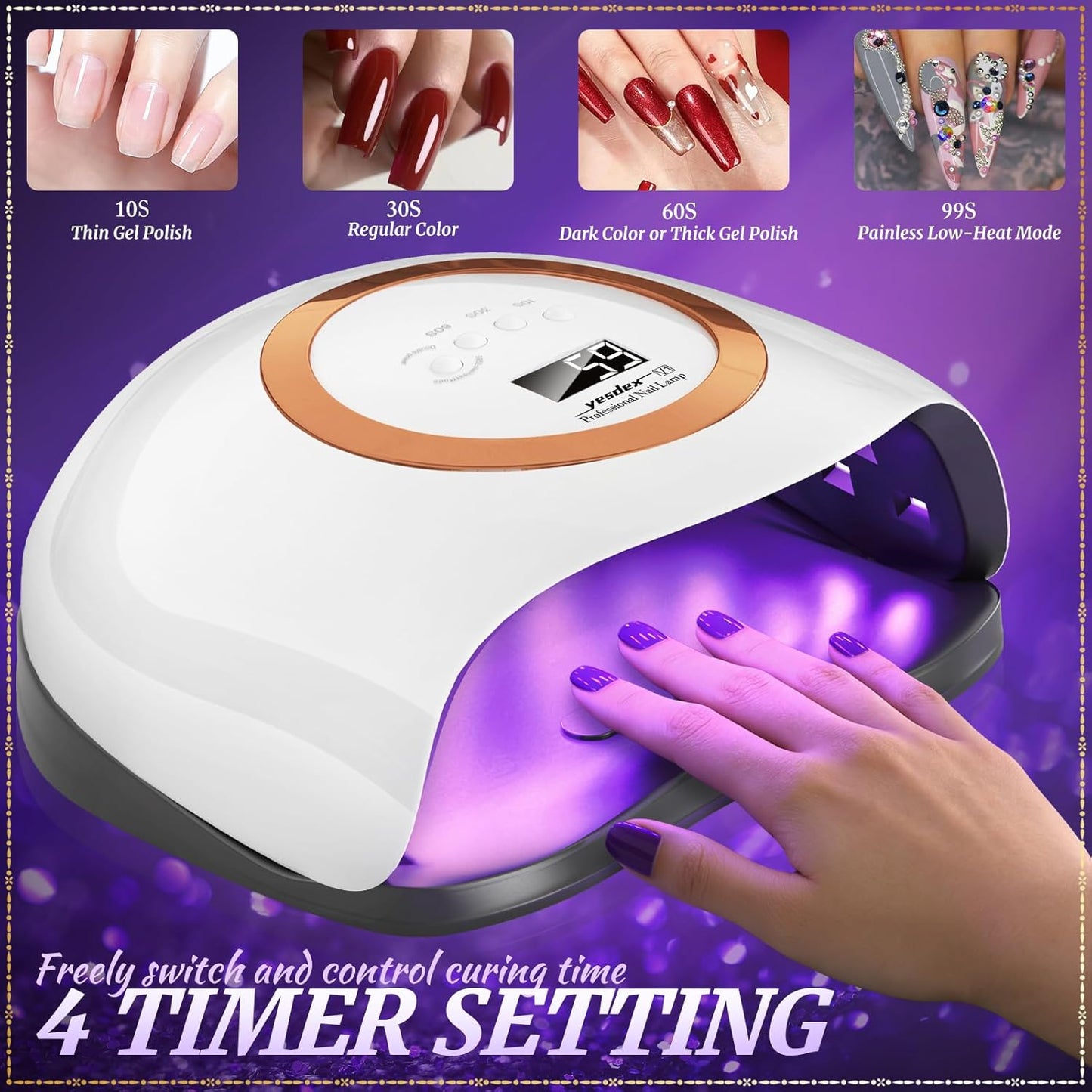 YESDEX 168W UV LED Nail Lamp Fast Gel Polish Dryer 42 LEDs 4 Timer White & NEW
