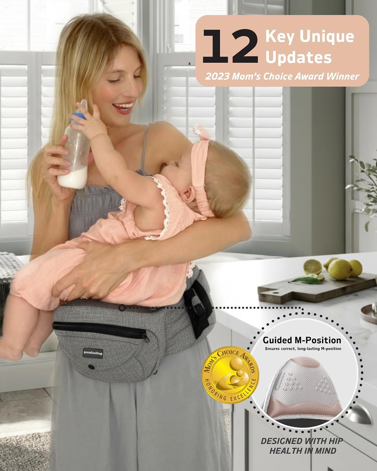 pandanling Ergonomic Grey Baby Hip Carrier for Newborns and Infants - DEMO