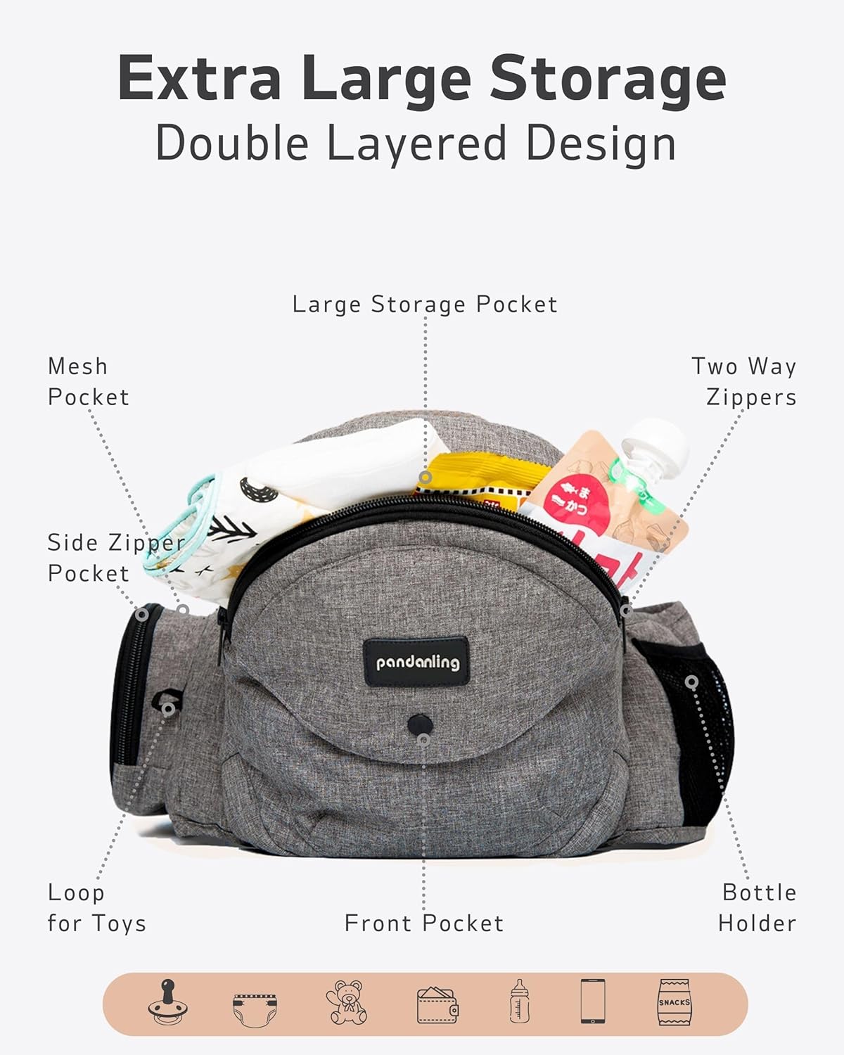 pandanling Ergonomic Grey Baby Hip Carrier for Newborns and Infants - DEMO