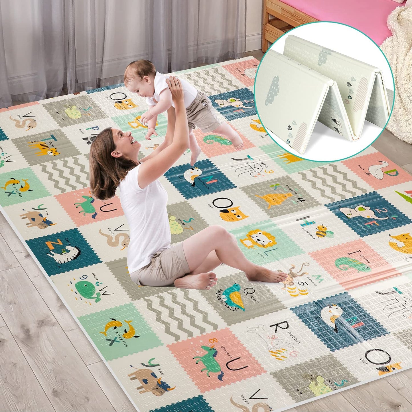 FLAGAV Extra Large Folding Baby Play Mat Waterproof Multicolour Size DEMO