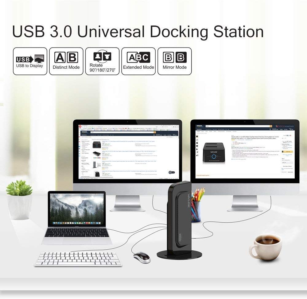 WAVLINK USB 3.0 Universal Docking Station Dual Video Output Laptop Black NEW