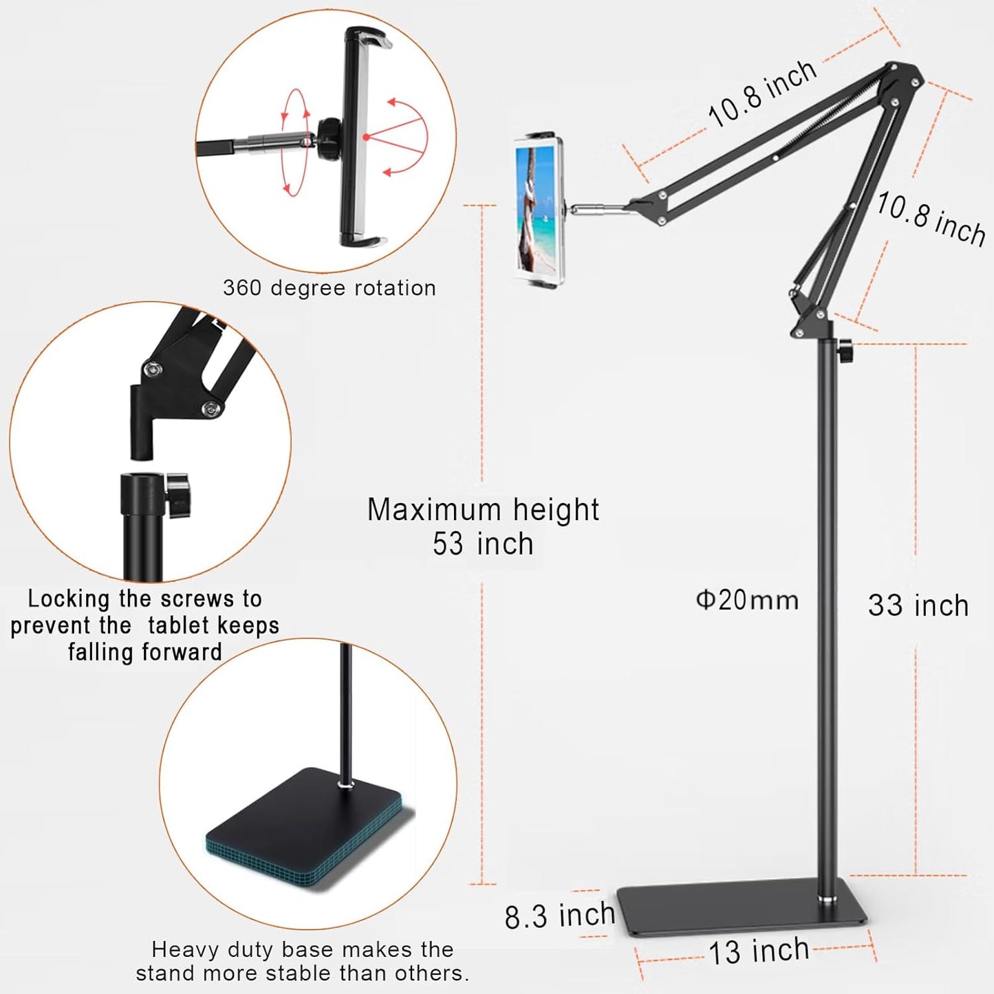 Adjustable Tablet Stands Stand Holder for iPad Pro, Air, Mini 4.7-12.9 Inch NEW