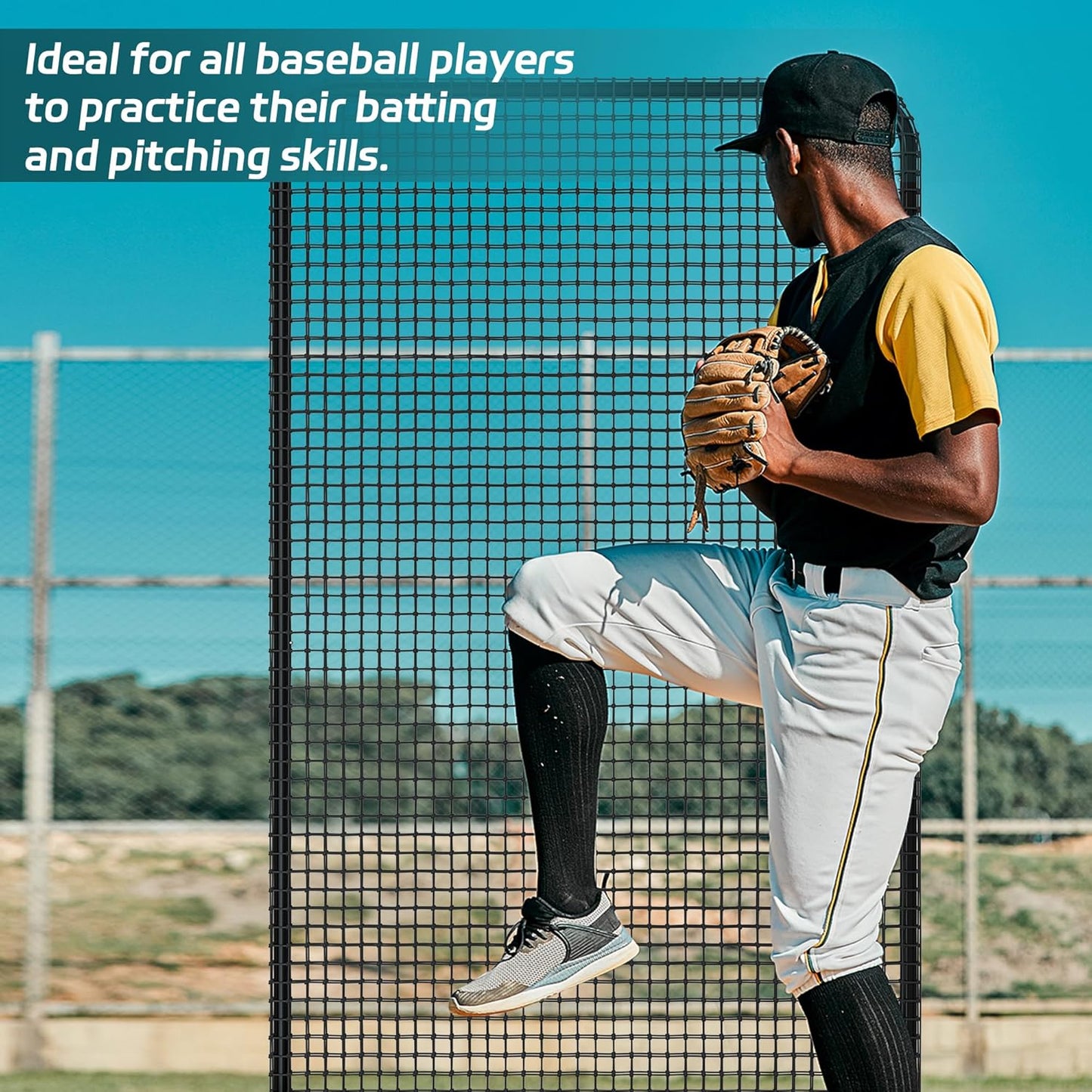 MR Portable Baseball Pitching Screen Batting Cage Softball Net 7x4Ft NEW