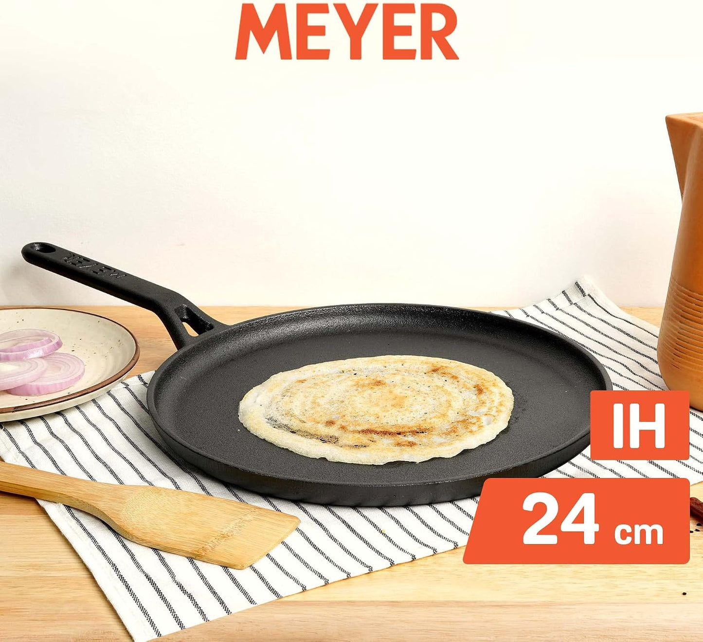 Meyer 24cm Pre-Seasoned Cast Iron Crepe and Pancake Pan Heavy Duty Flat NEW