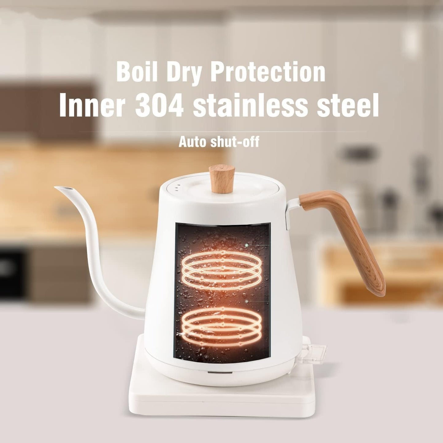 Stainless Steel Electric Kettle for Pour-Over Coffee and Tea 0.8L White NEW