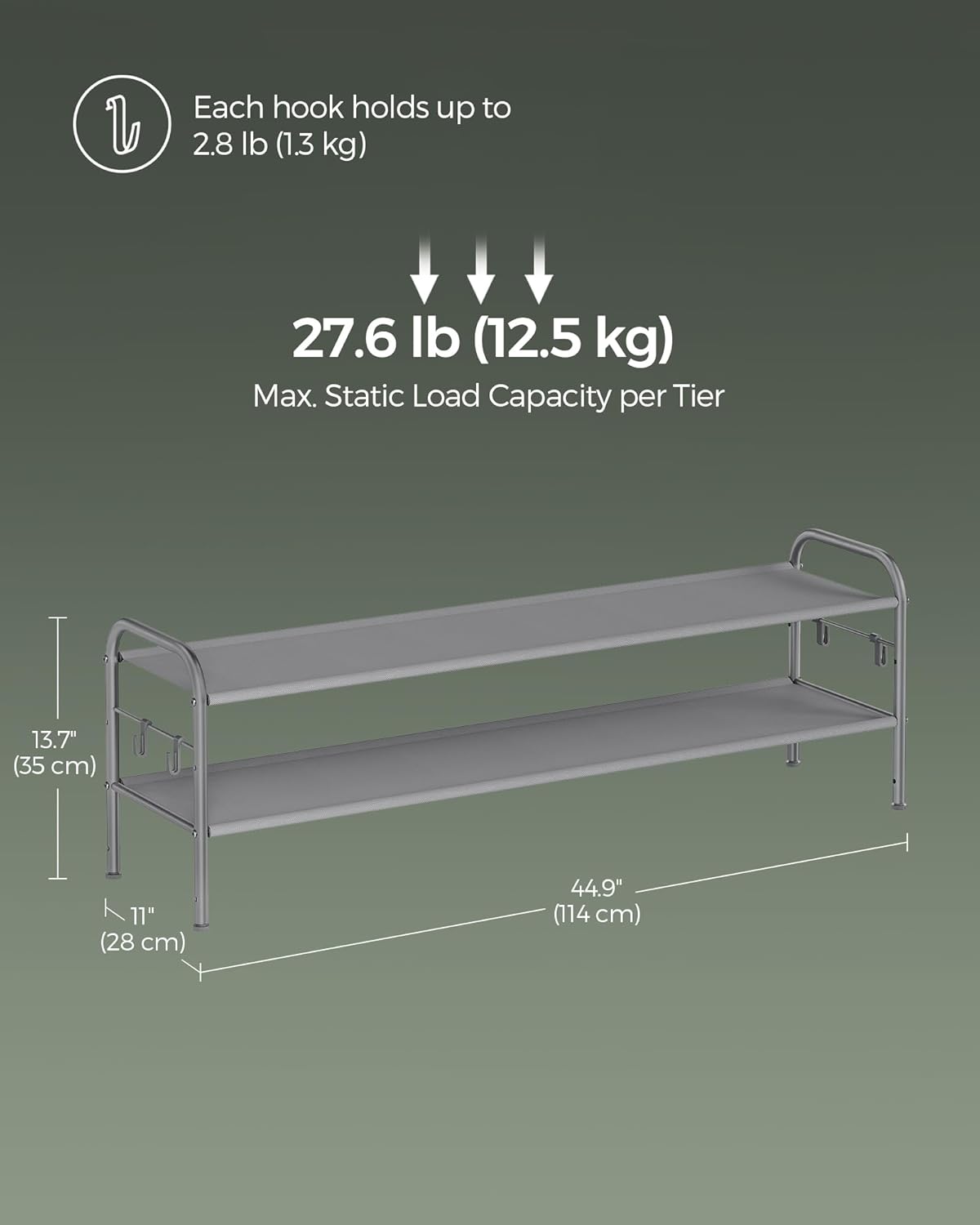 SONGMICS 2-Tier Fabric Shoe Organizer Shelf Storage Free Standing Rack Grey NEW