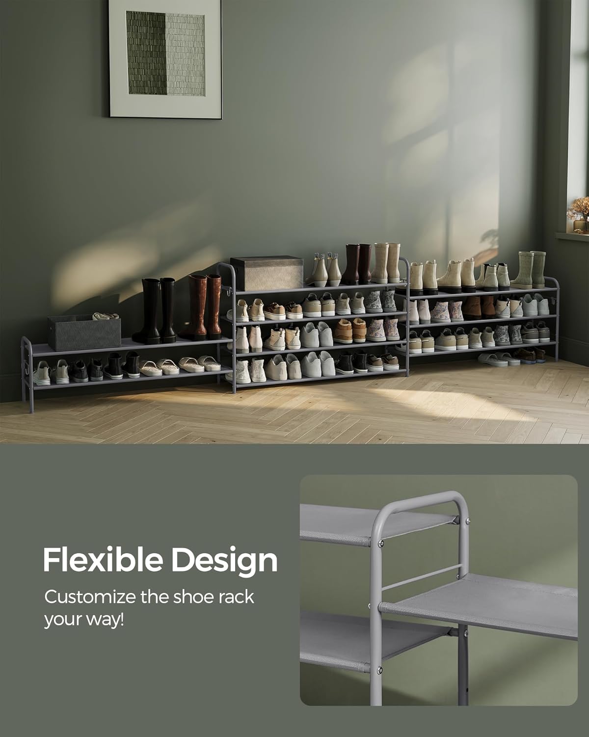 SONGMICS 2-Tier Fabric Shoe Organizer Shelf Storage Free Standing Rack Grey NEW