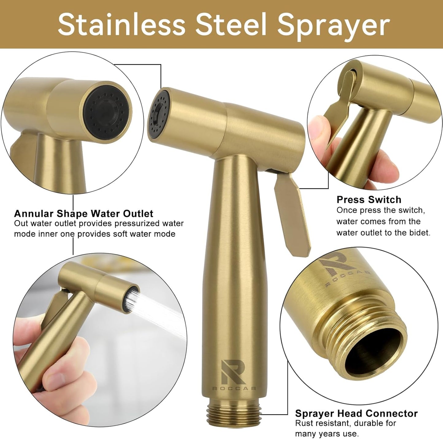 Roccar Gold Handheld Bidet Sprayer Toilet Attachment for Feminine Hygiene NEW