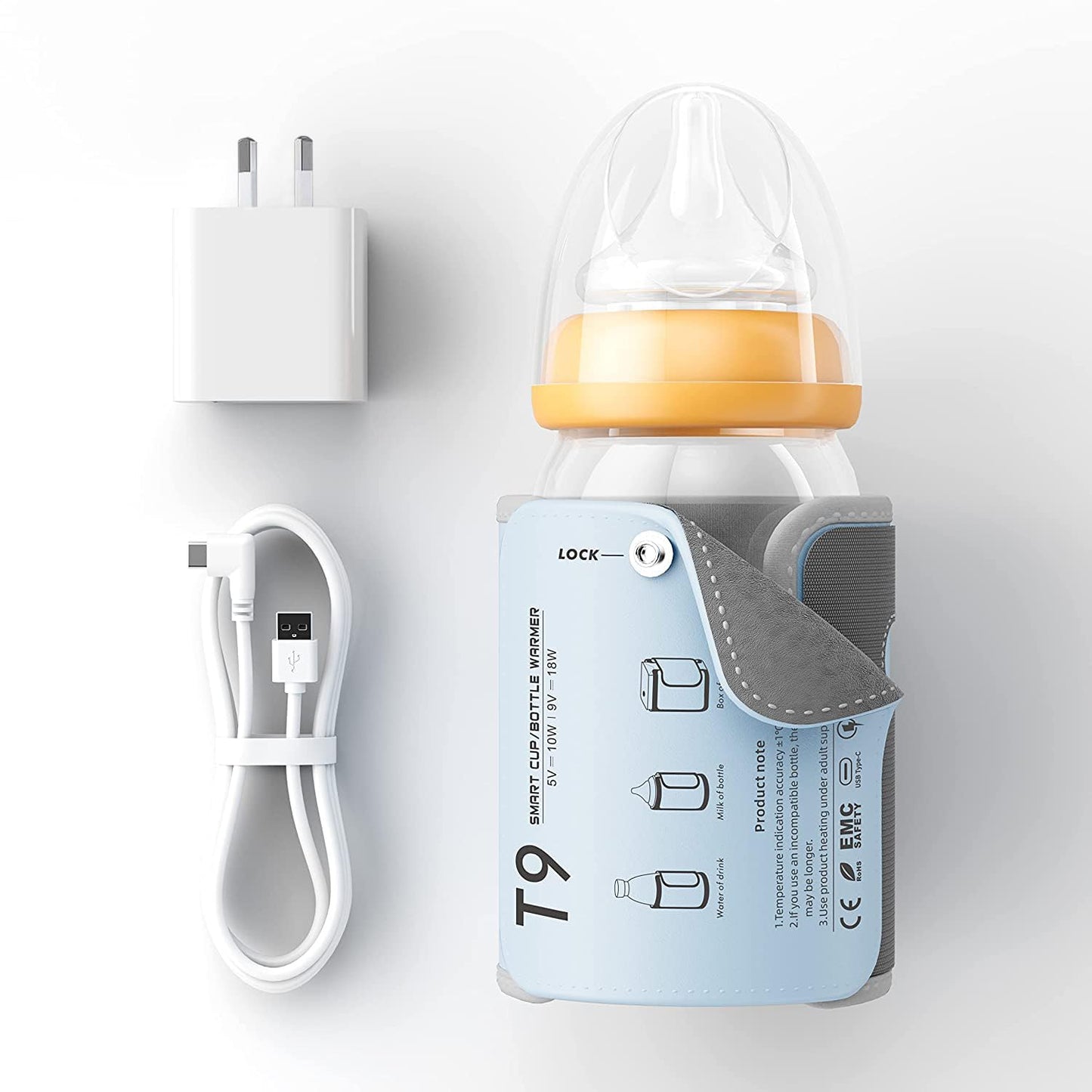 Portable Foldable Baby Bottle Warmer with LCD Display in Light Blue - NEW