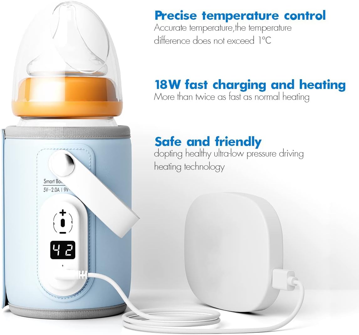 Portable Foldable Baby Bottle Warmer with LCD Display in Light Blue - NEW
