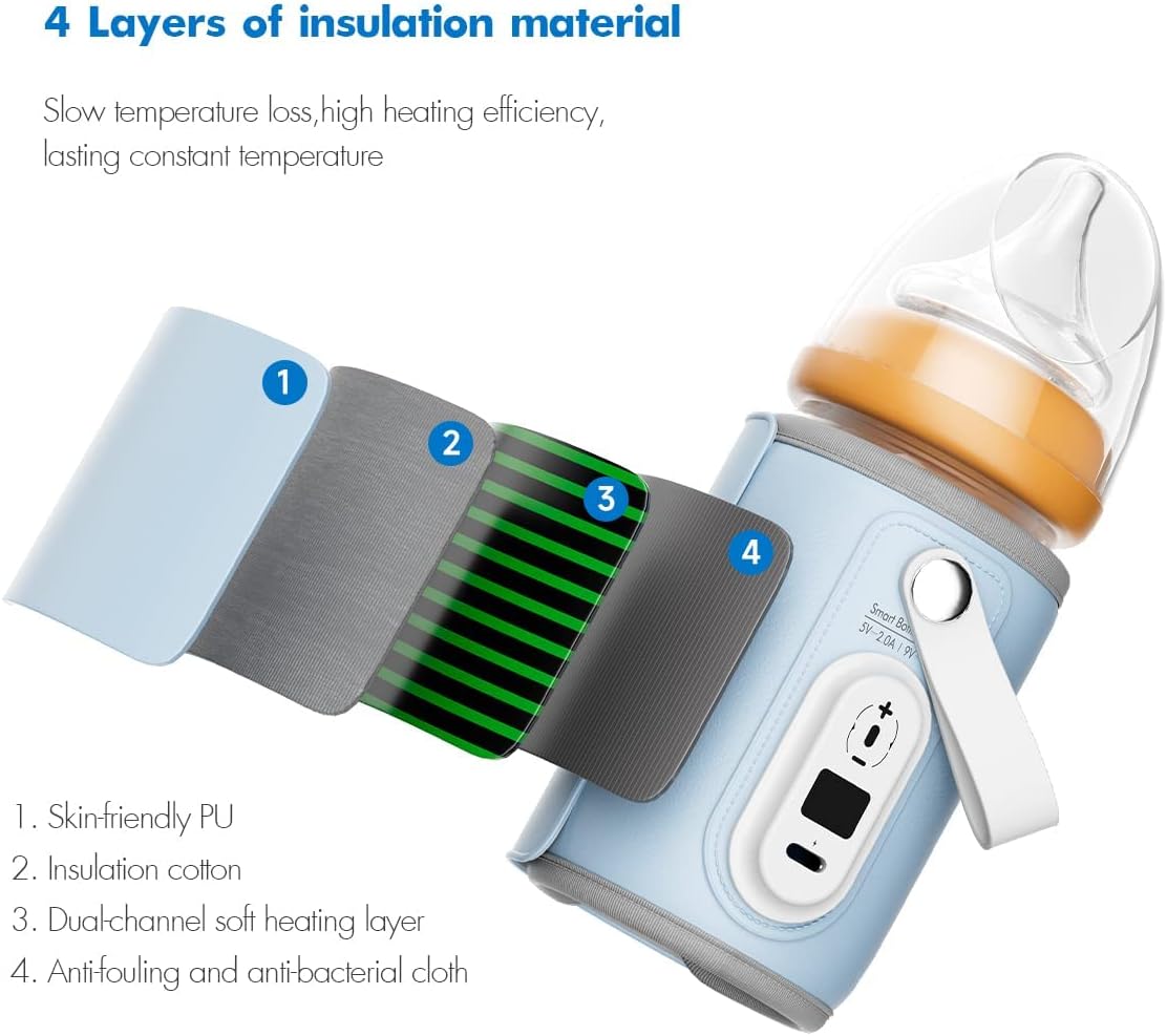 Portable Foldable Baby Bottle Warmer with LCD Display in Light Blue - NEW