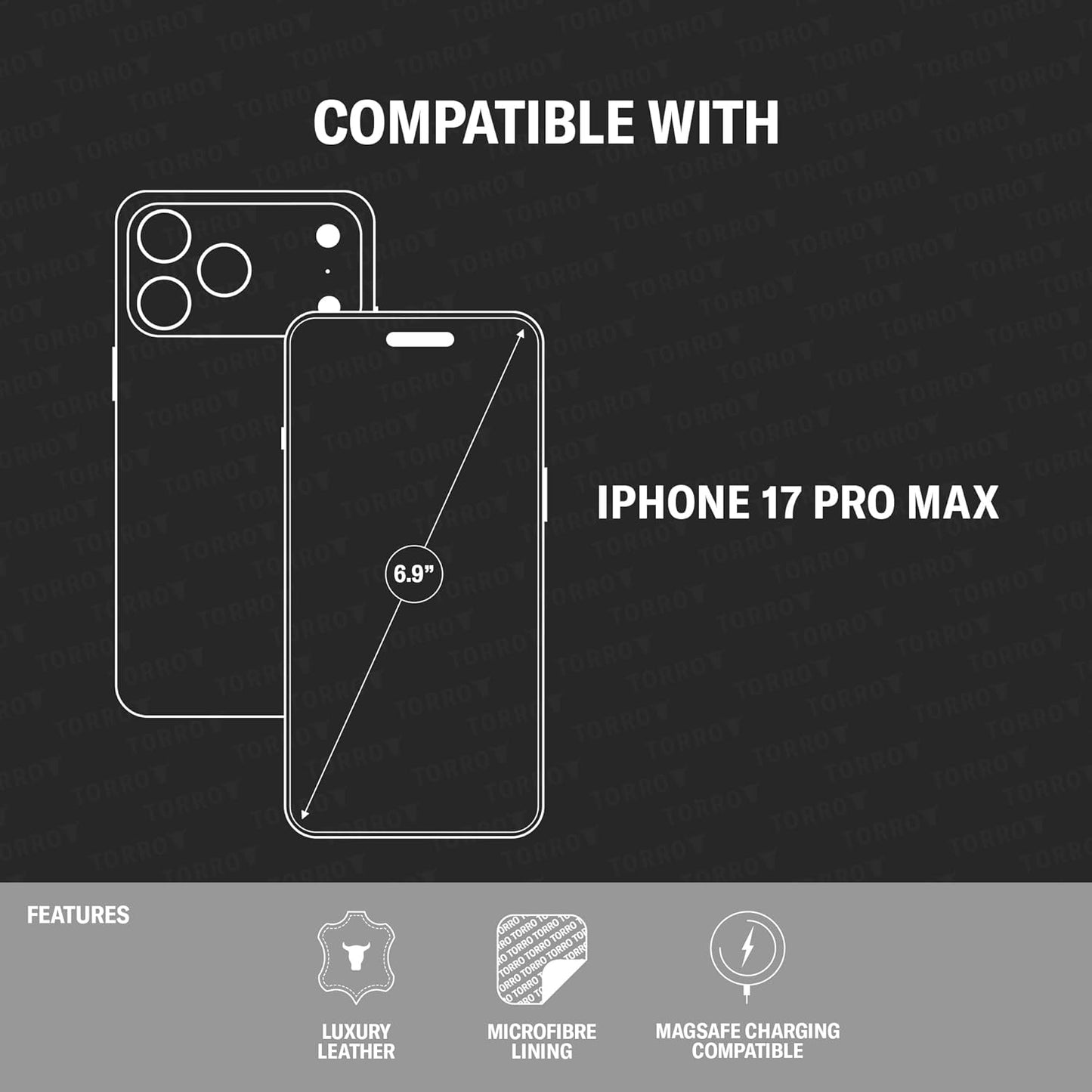 TORRO Premium Phone Cases Leather MagSafe Case for iPhone 17 Pro Max 6.9" DEMO