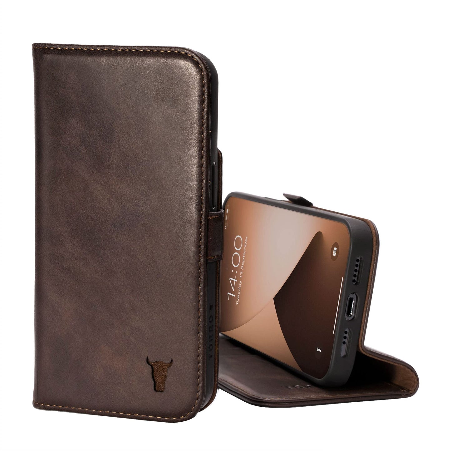 TORRO Leather Flip Wallet Case for iPhone 13 Pro Max, Dark Brown, NEW