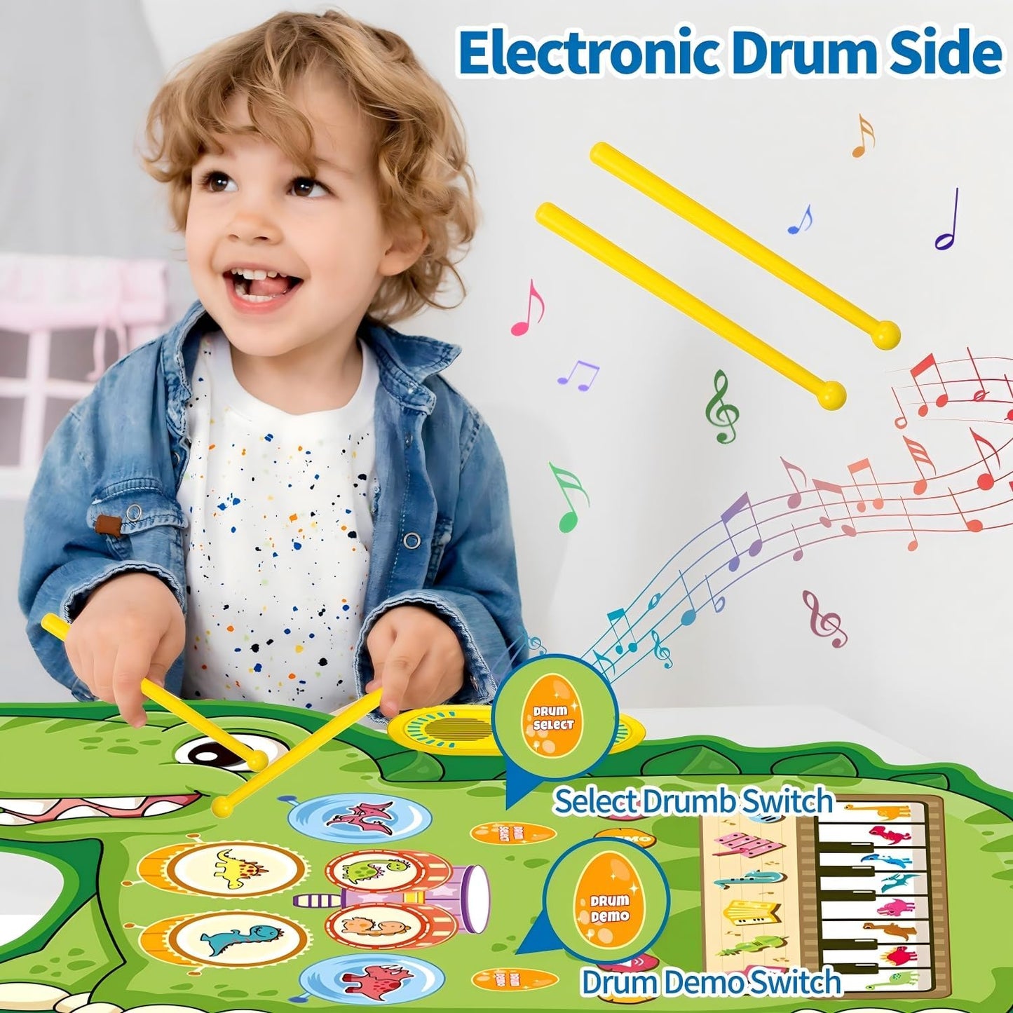 Musical Toy Instruments Piano Keyboard & Drum Mat Green Size 96x68cm DEMO