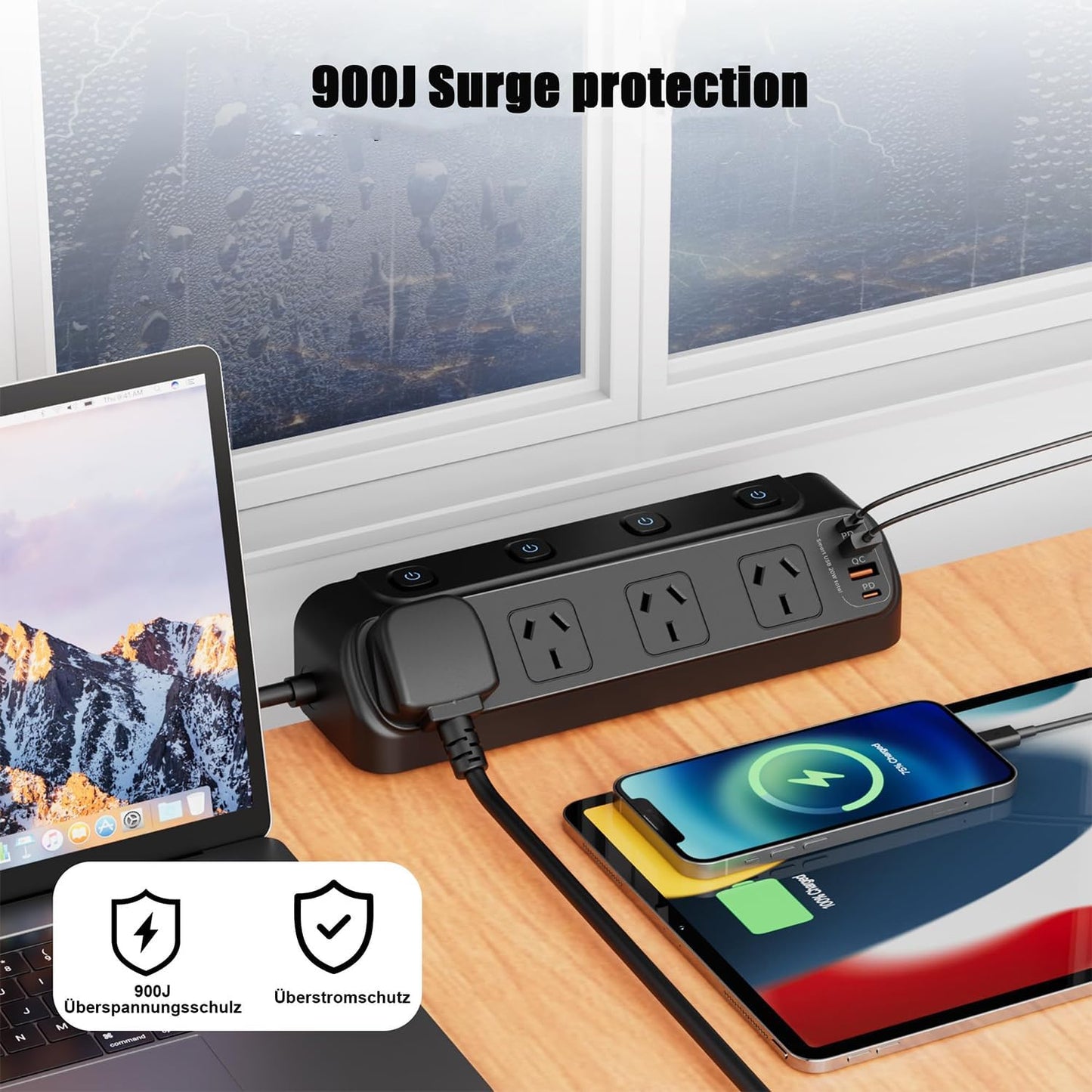 20W Power Strip with 4 Outlets and Dual USB Ports for Fast Charging - Black DEMO