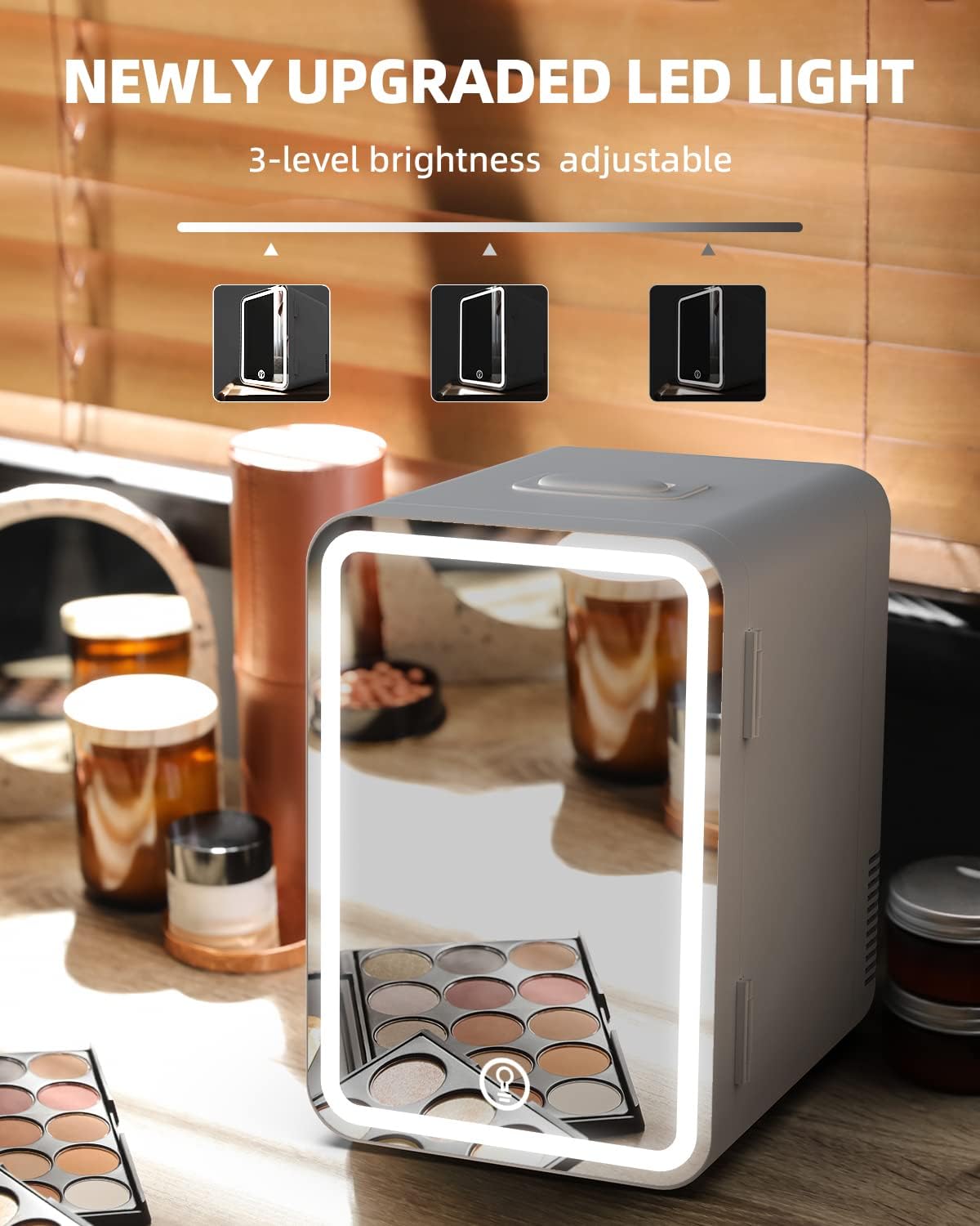 Portable 8L Refrigerators White Makeup Fridge with Dimmable LED Light DEMO