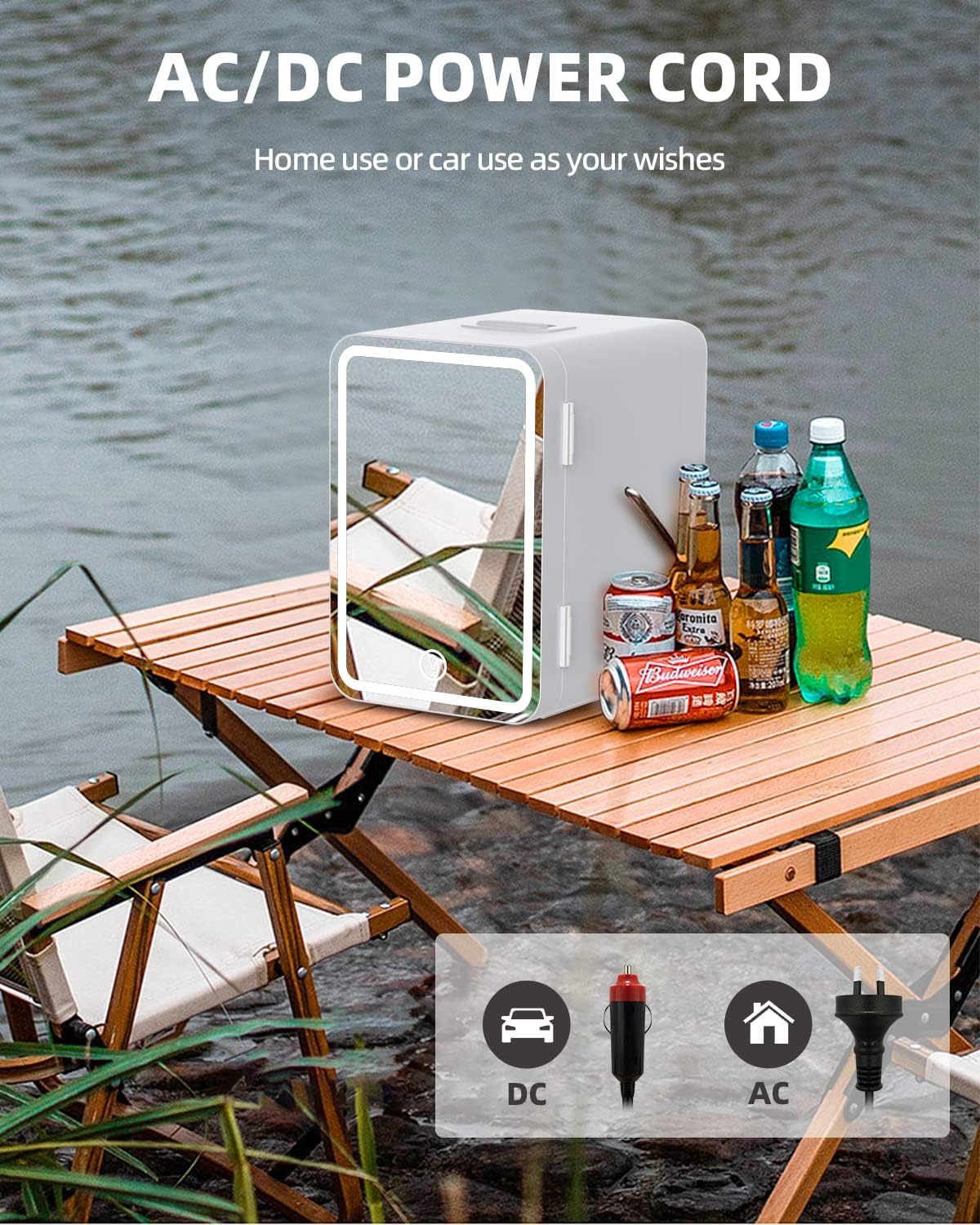 Portable 8L Refrigerators White Makeup Fridge with Dimmable LED Light DEMO