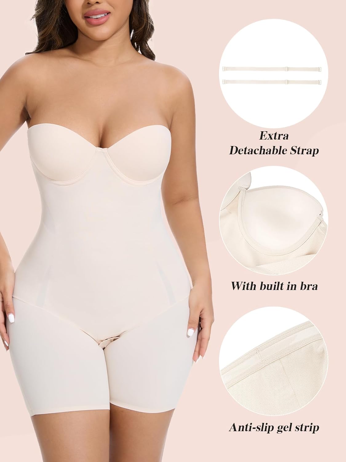 Slimers Strapless Bodysuits Shapewear Tummy Control Beige Bodysuit Sz Small NEW