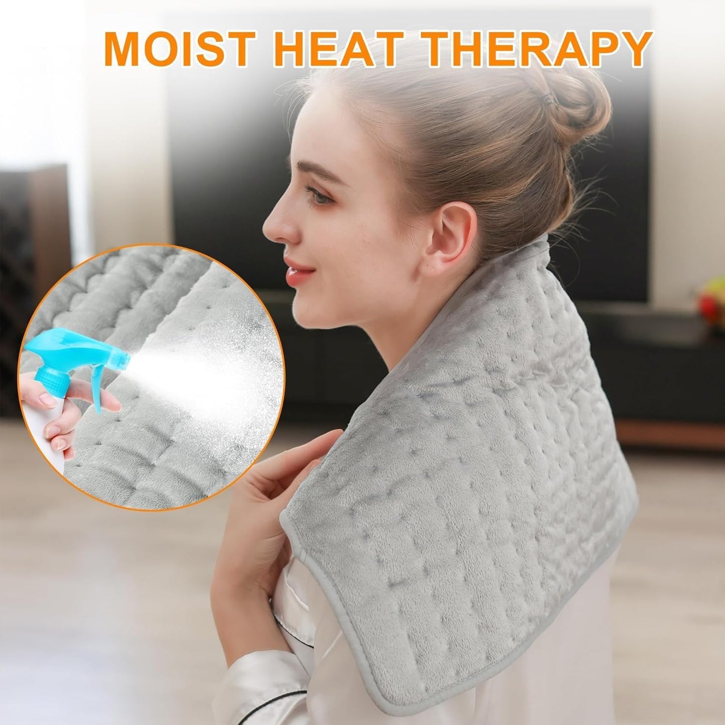Electric Heating Pad for Dry & Moist Heat Therapy Silver Gray Size 24x12 NEW