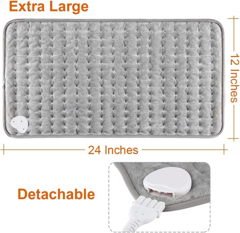 Electric Heating Pad for Dry & Moist Heat Therapy Silver Gray Size 24x12 NEW