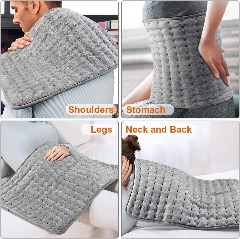 Electric Heating Pad for Dry & Moist Heat Therapy Silver Gray Size 24x12 NEW