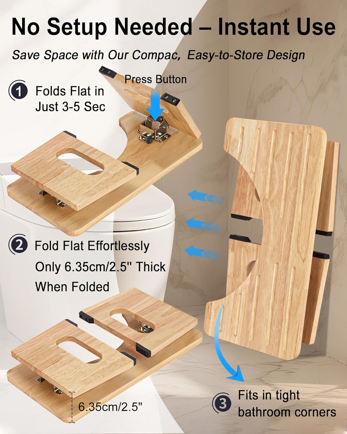 Foldable Portable Toilet Stool for Adults Natural Wood Squatting Standard NEW
