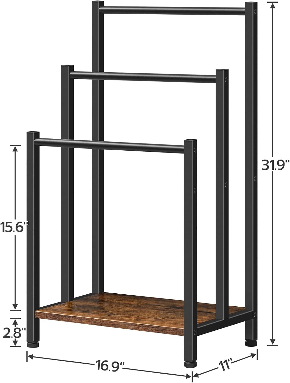 HOOBRO 3-Tier Metal Blanket Rack Towel Ladder Holder Rustic Brown & Black NEW