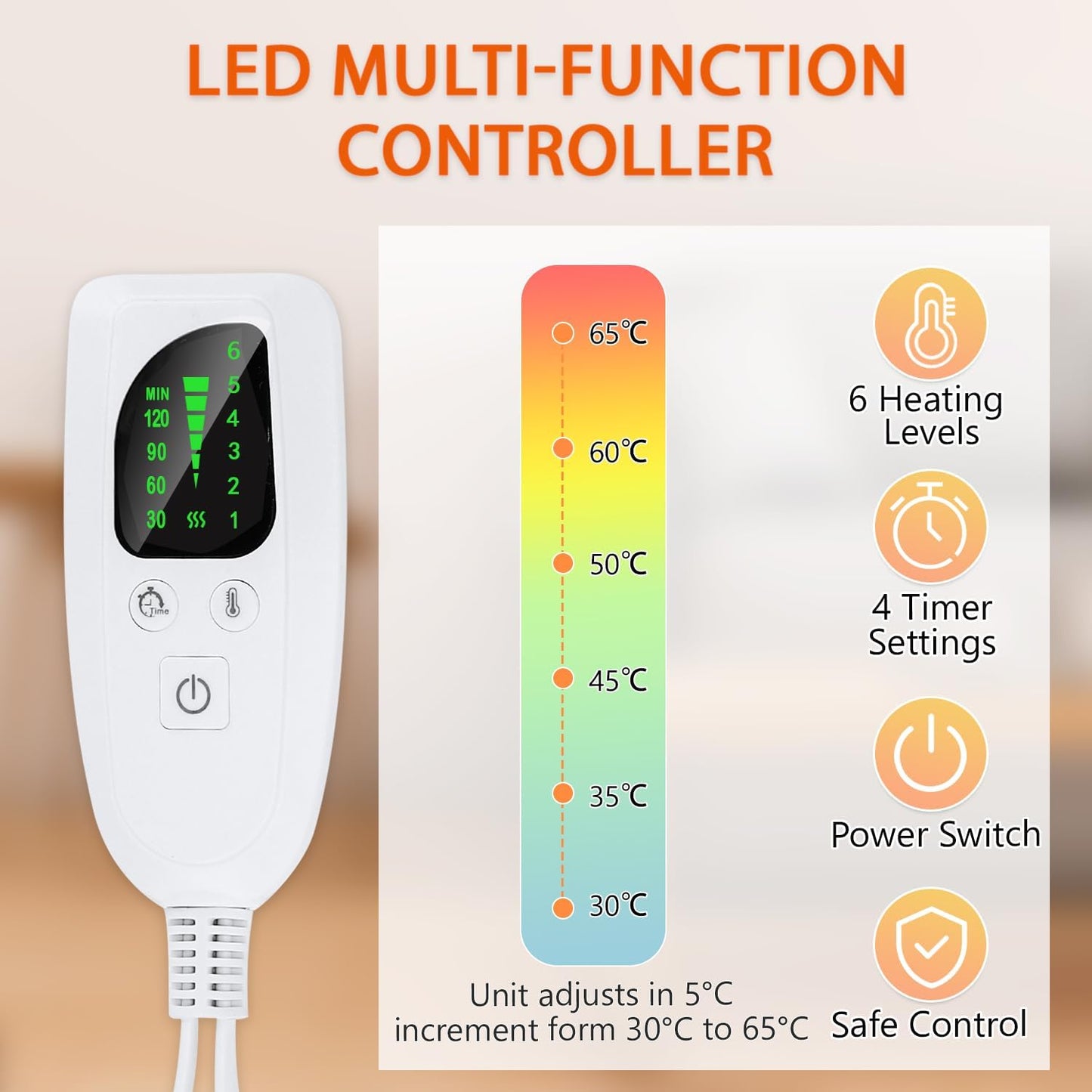 Soft & Cozy Electric Heating Pad for Back Body Pain Relief, 70x46cm Grey NEW