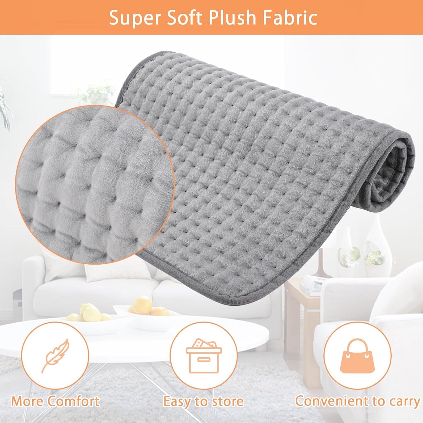 Soft & Cozy Electric Heating Pad for Back Body Pain Relief, 70x46cm Grey NEW