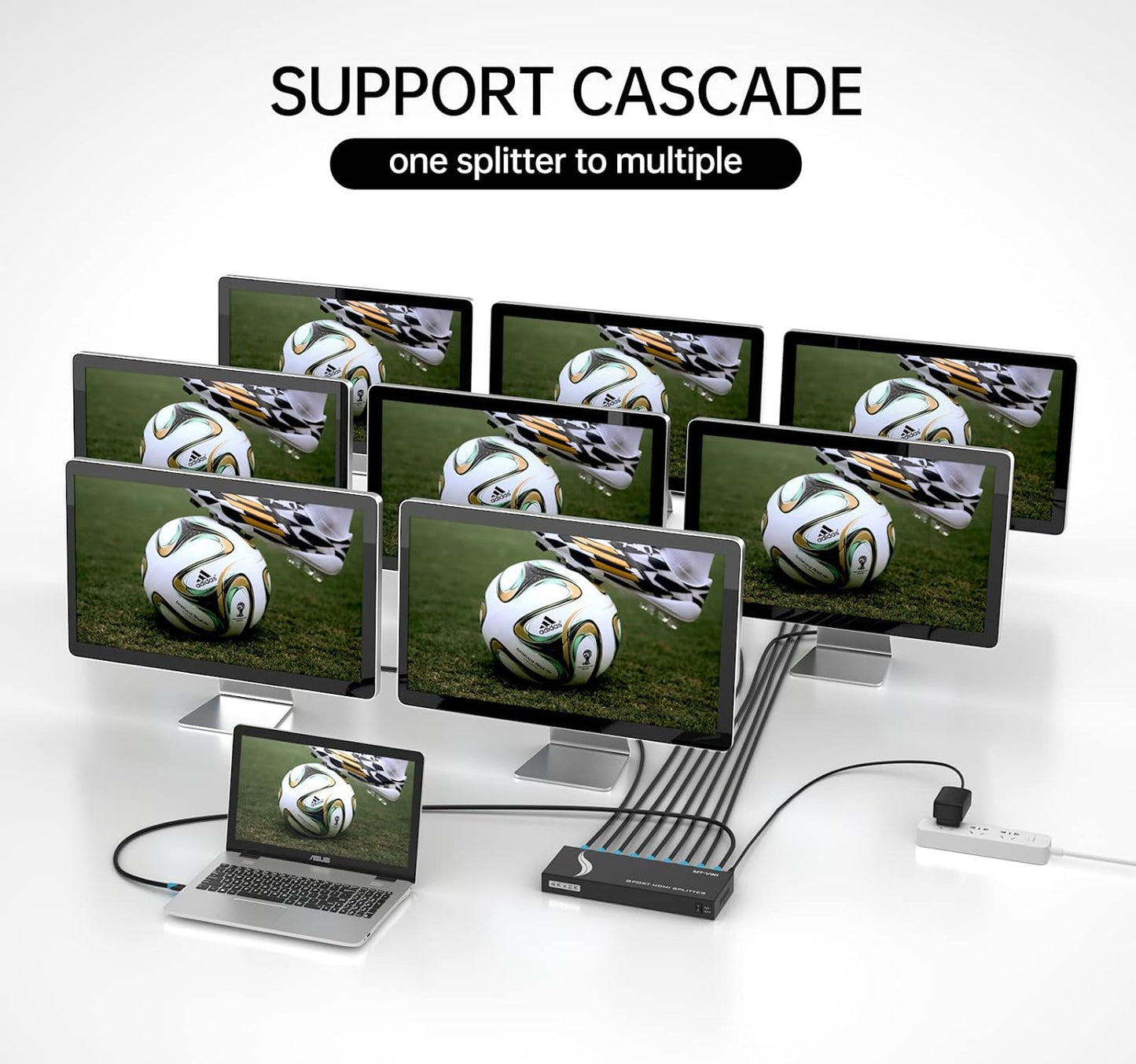 MT-VIKI 4K Splitters HDMI Splitter 1 in 8 Out Port Powered Multi Monitor DEMO