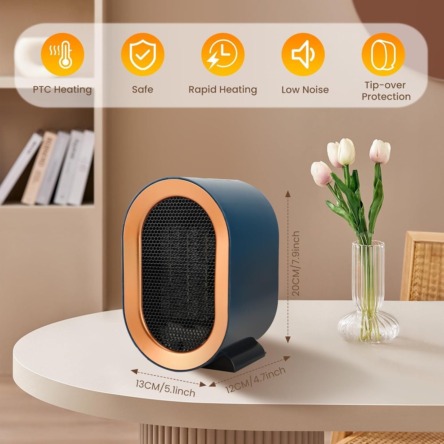 1200W Portable Heating Space Heater with Overheat and Tip-Over Protection NEW