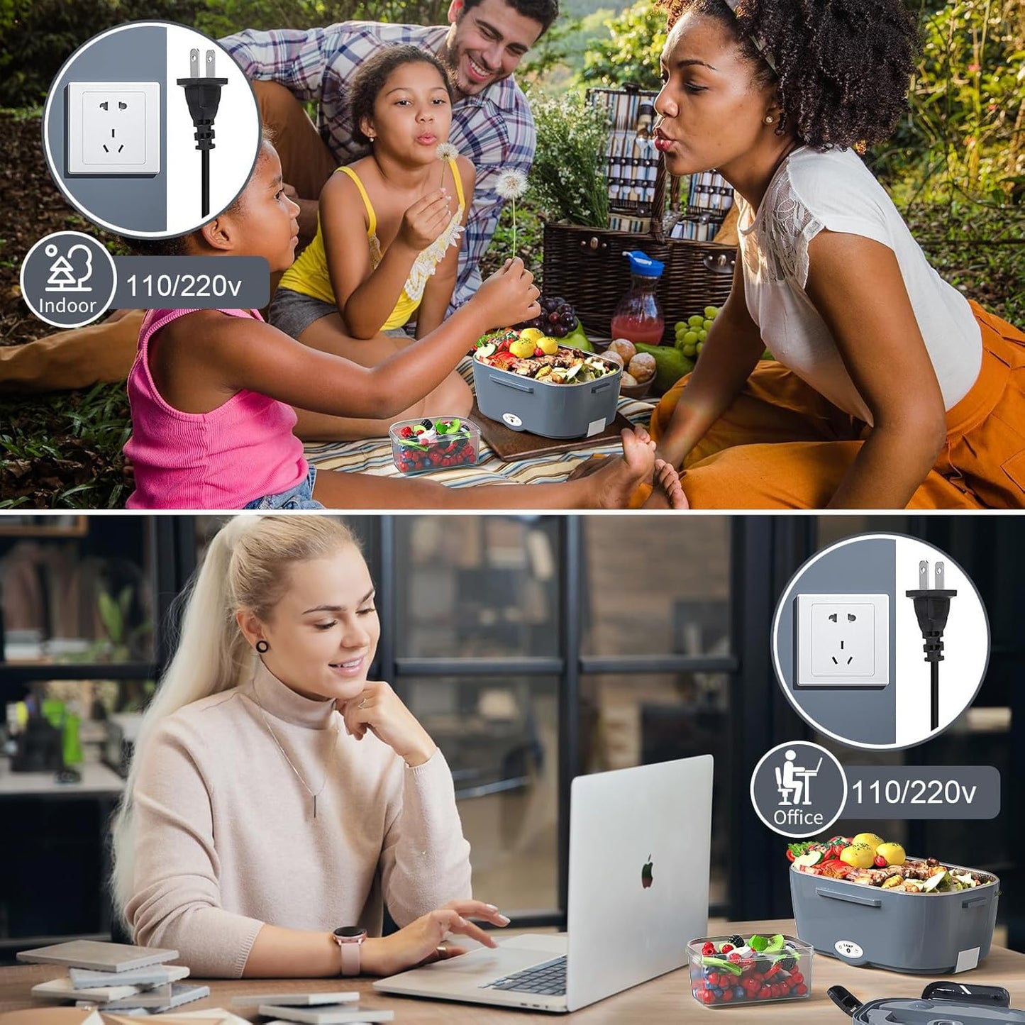 Portable Stainless Steel Lunch Box Food Warmer, 1.5L, Grey & Black, Boxes NEW