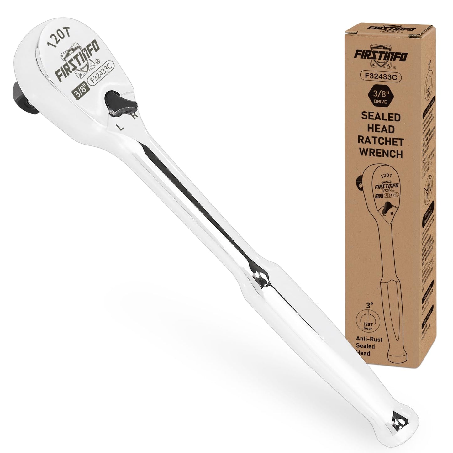 FIRSTINFO 3/8" Drive Ratchet Handle Wrench 120-Tooth Sealed Head Design NEW