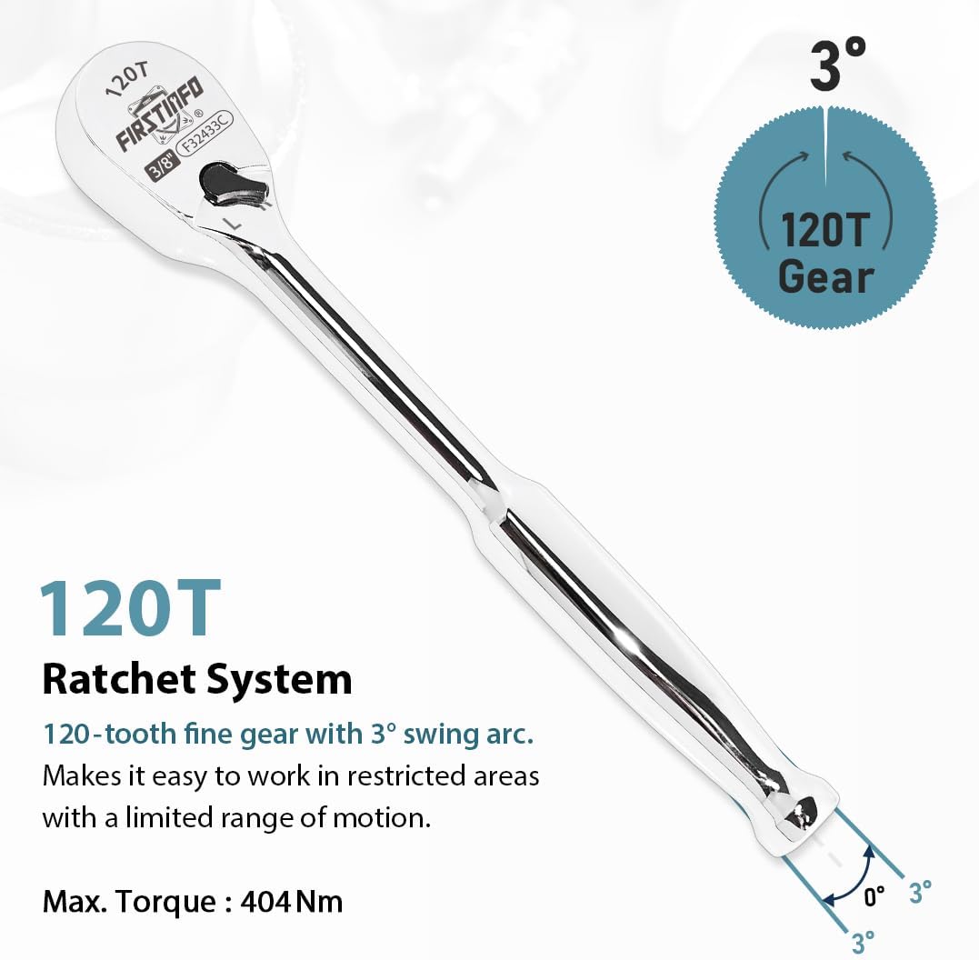 FIRSTINFO 3/8" Drive Ratchet Handle Wrench 120-Tooth Sealed Head Design NEW