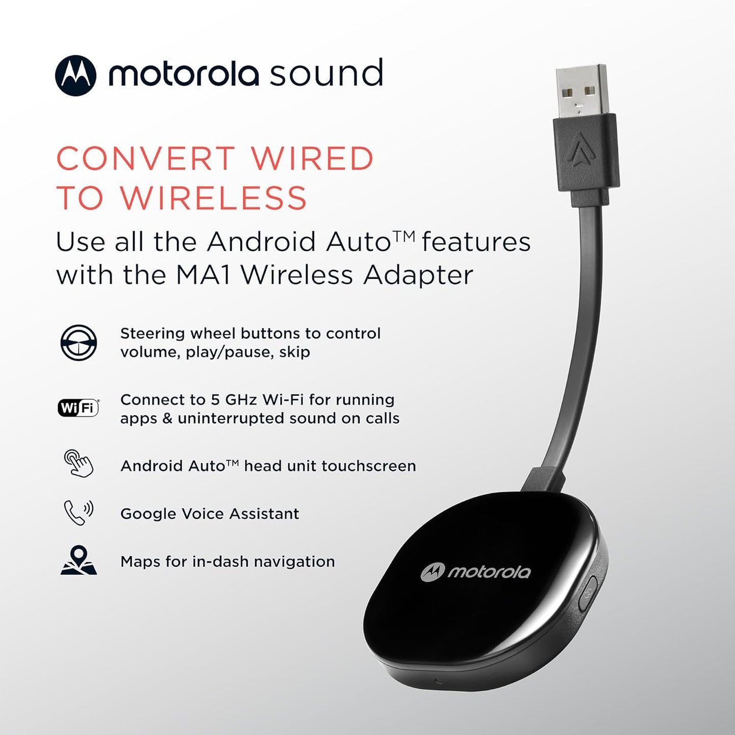 Motorola Sound Wireless Android Auto Car Input Adapter - Easy Setup NEW