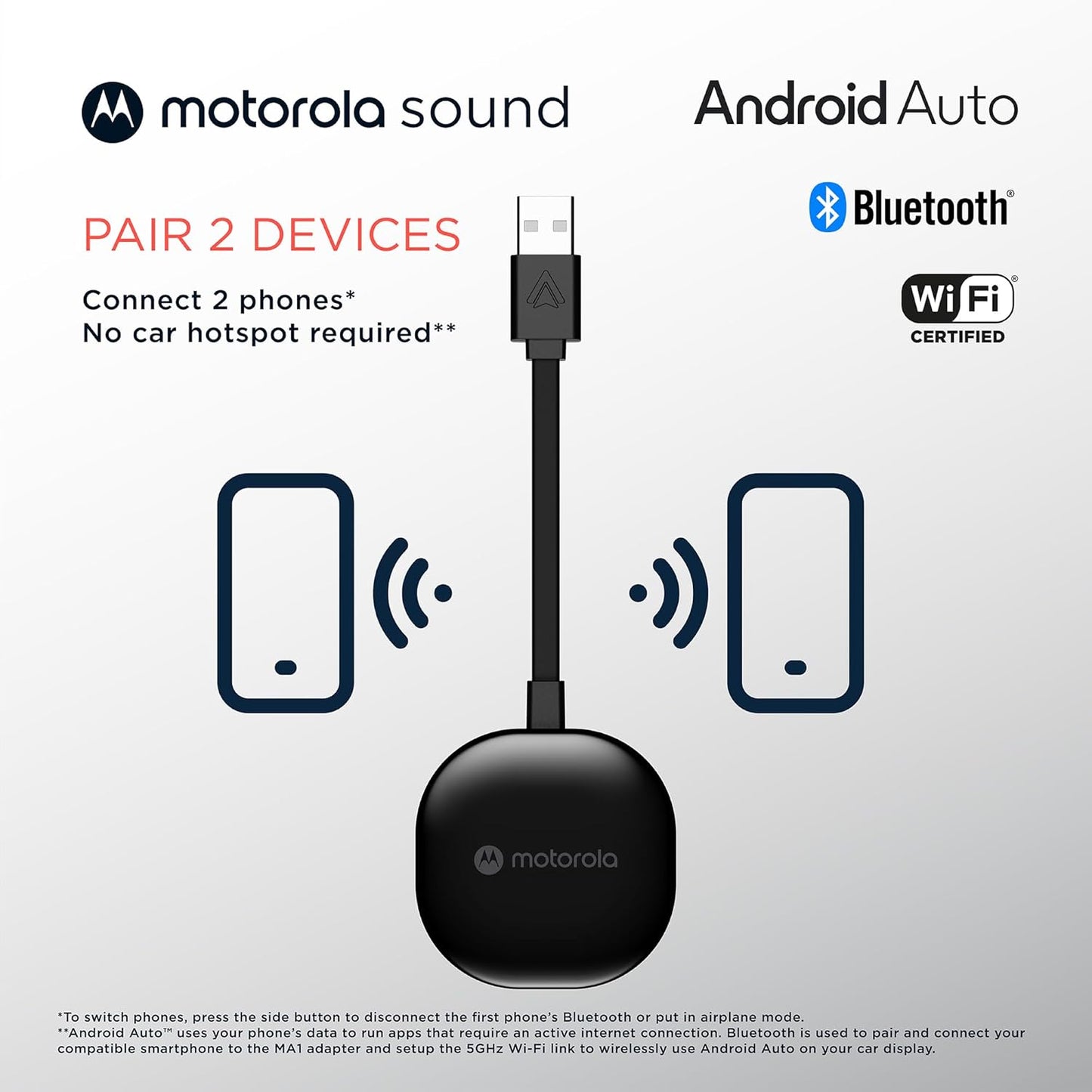 Motorola Sound Wireless Android Auto Car Input Adapter - Easy Setup NEW