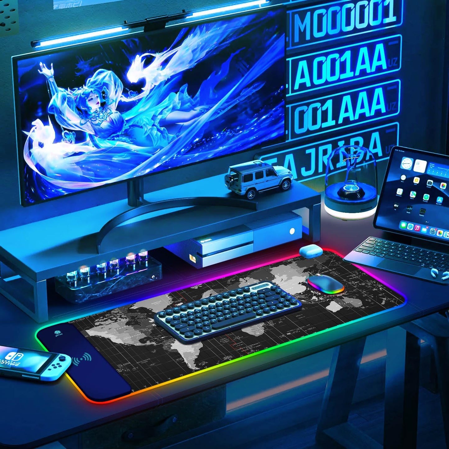 Large RGB Wireless Charging Mouse Pad for PC & Laptop, 80x30cm Black Size DEMO
