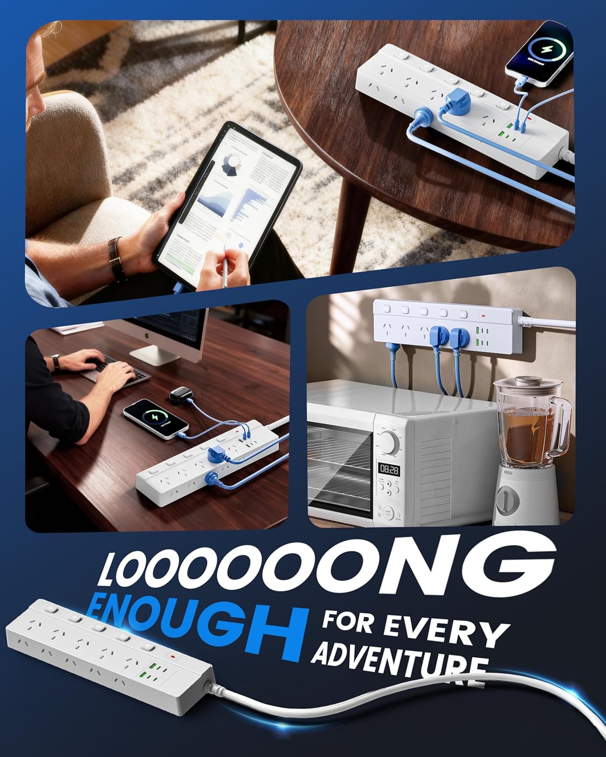 6-Outlet Power Strip with Individual Switches and Surge Protection, White NEW