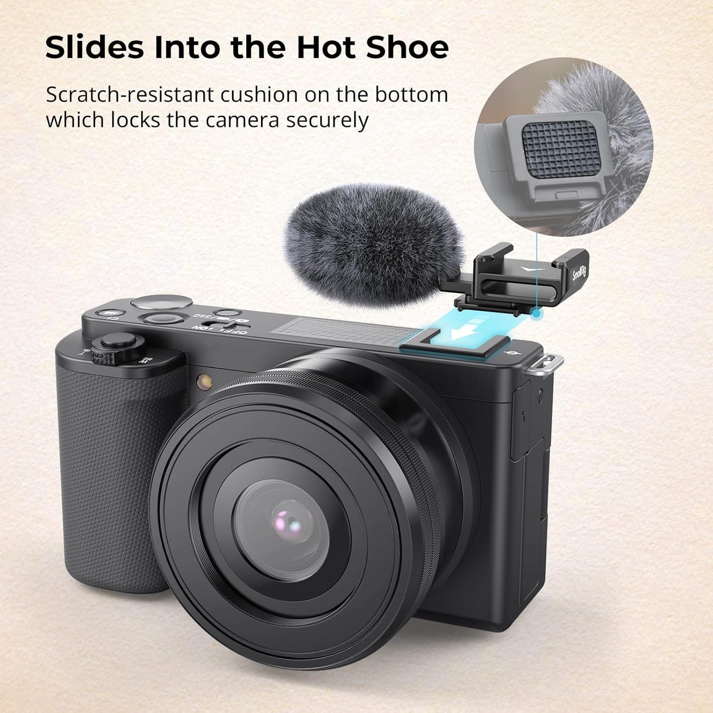 SMALLRIG Cold Shoe Adapter with Windshield for Sony Cameras - Black Flash NEW