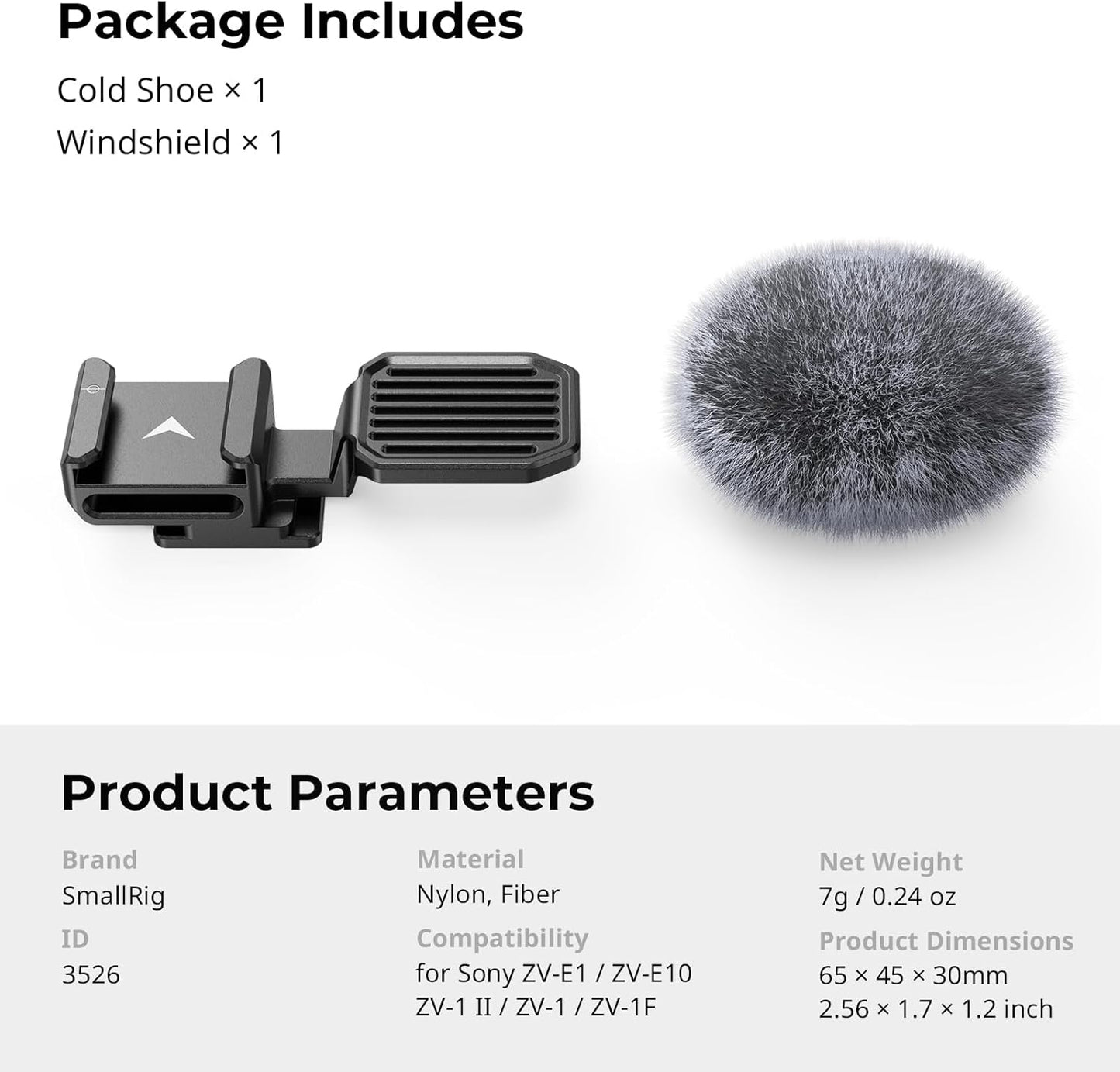SMALLRIG Cold Shoe Adapter with Windshield for Sony Cameras - Black Flash NEW