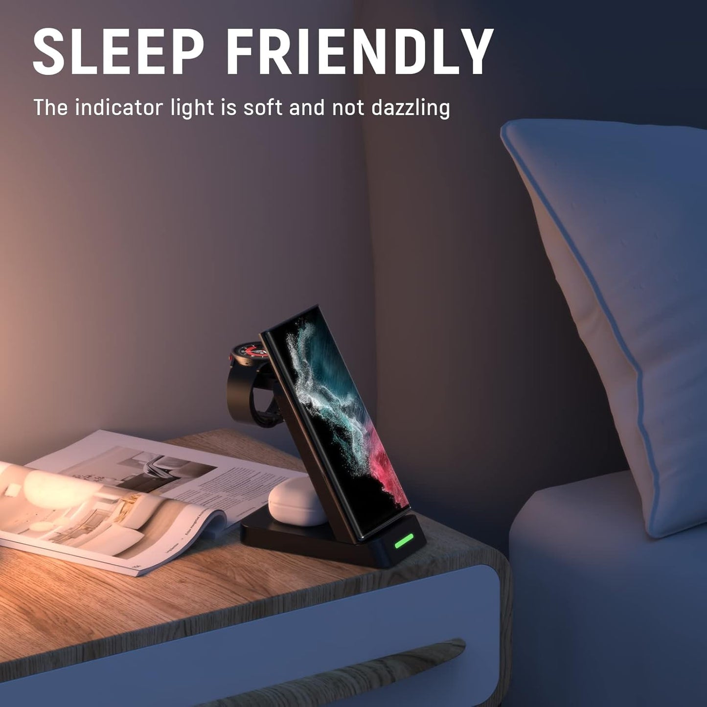 3-in-1 Wireless Charging Station Stand for Phones, Tablets, Watches Black DEMO