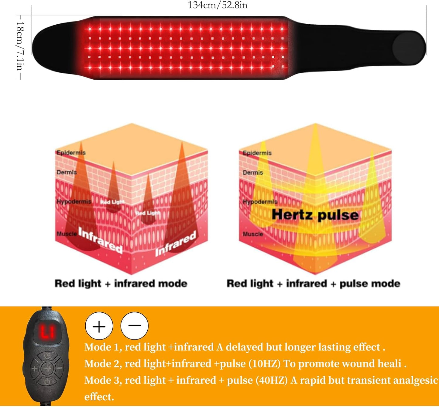 660nm Red & 850nm Near-Infrared Therapy Wrap Belt for Pain Relief Black NEW