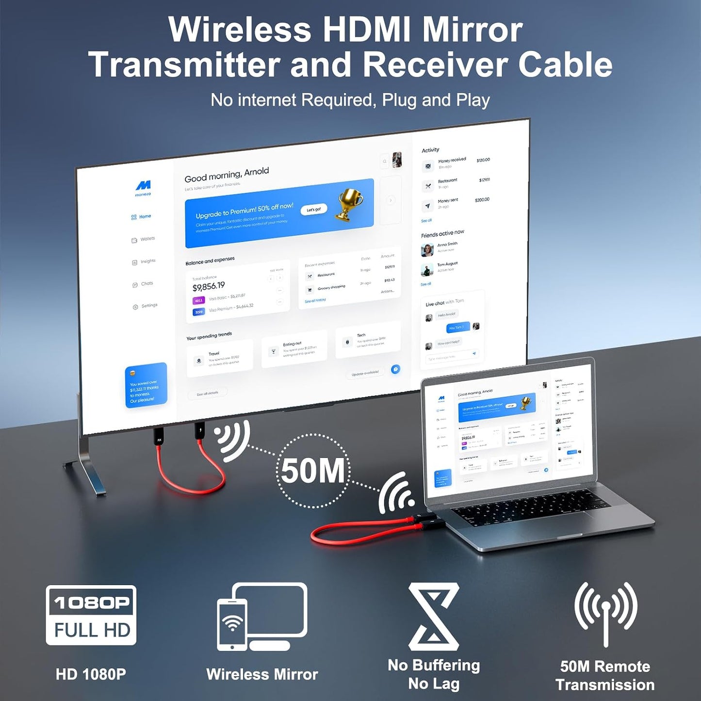 Wireless Streaming Clients HDMI Transmitter Receiver Full HD 1080P Black Red NEW