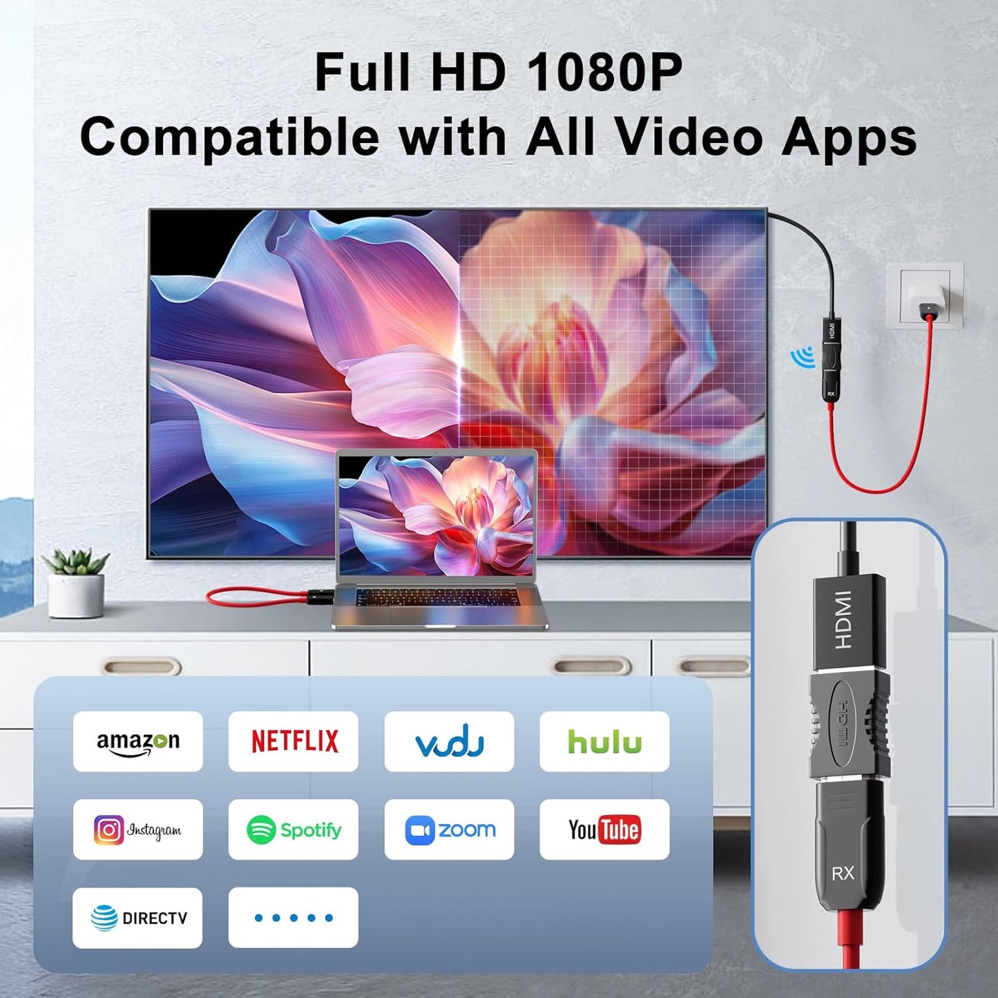 Wireless Streaming Clients HDMI Transmitter Receiver Full HD 1080P Black Red NEW