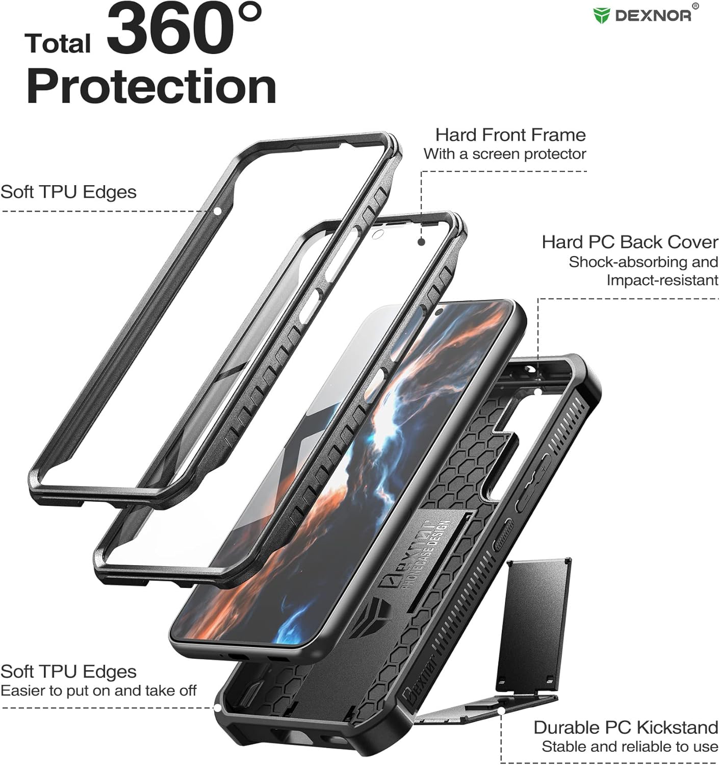Dexnor Black Protective Case for Samsung Galaxy S22 Ultra Phone Cover Size DEMO