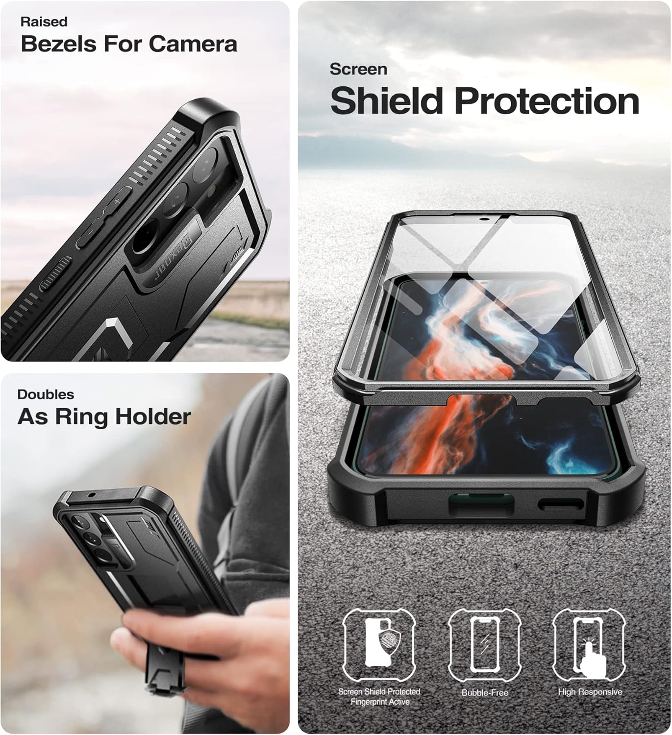 Dexnor Black Protective Case for Samsung Galaxy S22 Ultra Phone Cover Size DEMO