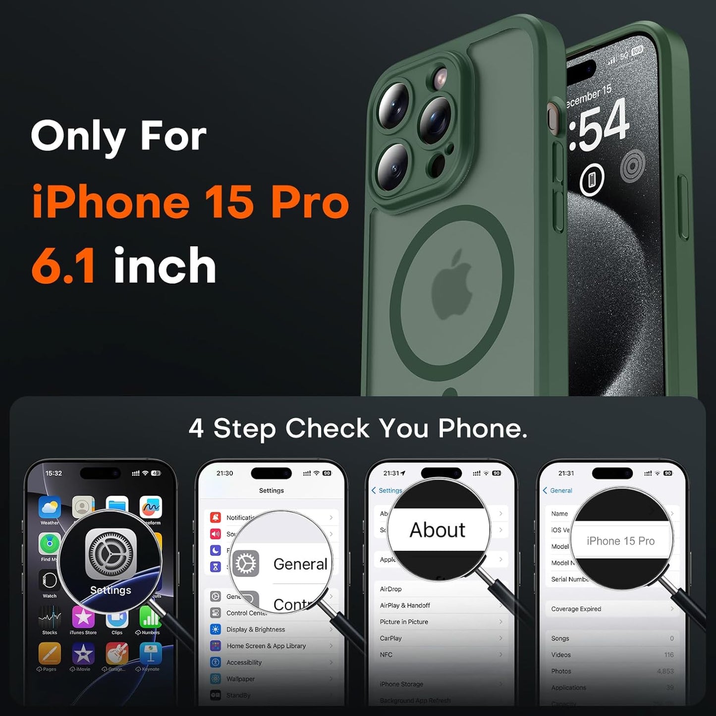 TOCOL Alpine Green iPhone 15 Pro Max Magsafe Protective Phone Case Size NEW