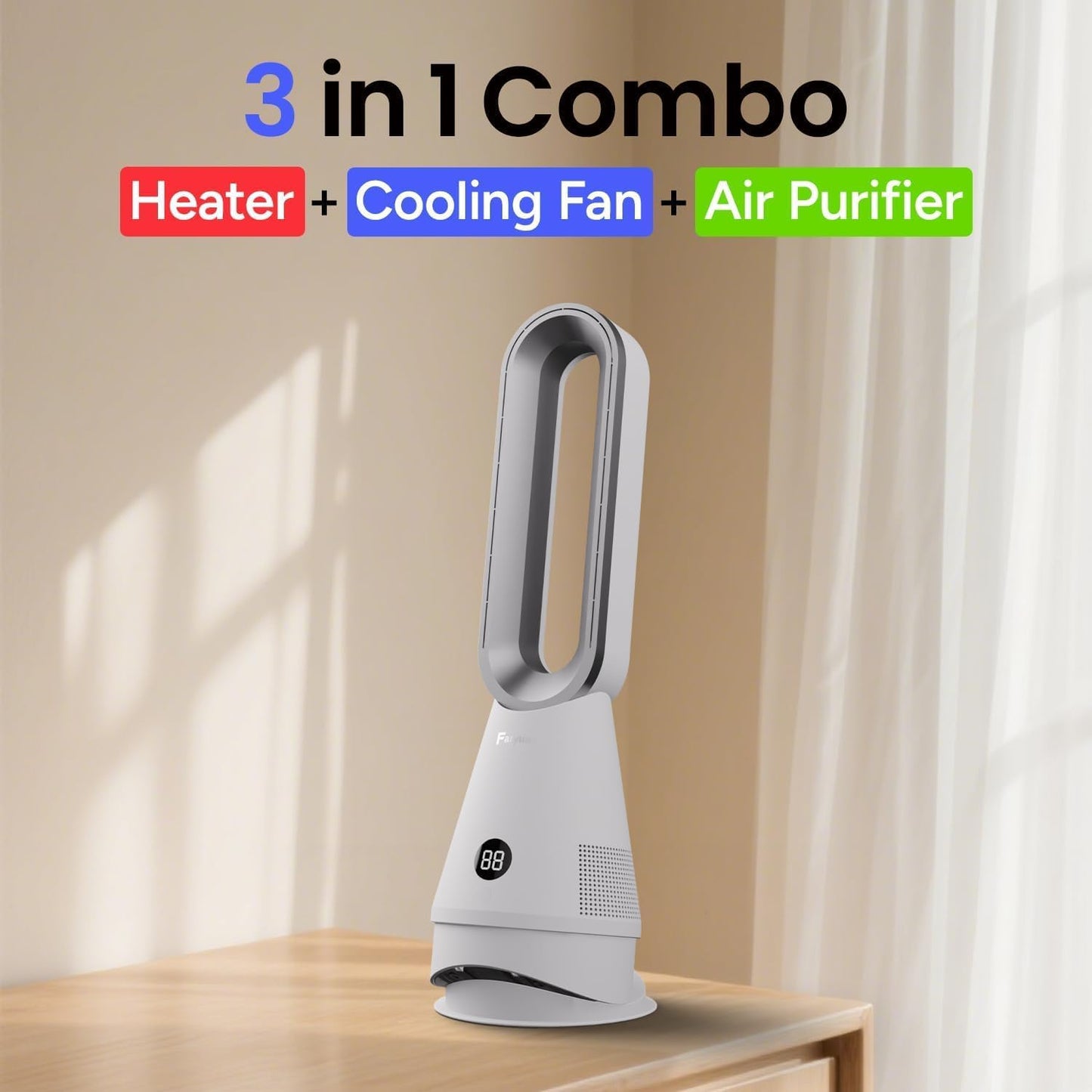 22" Oscillating Bladeless White Tower Fan for Cooling Large Rooms DEMO