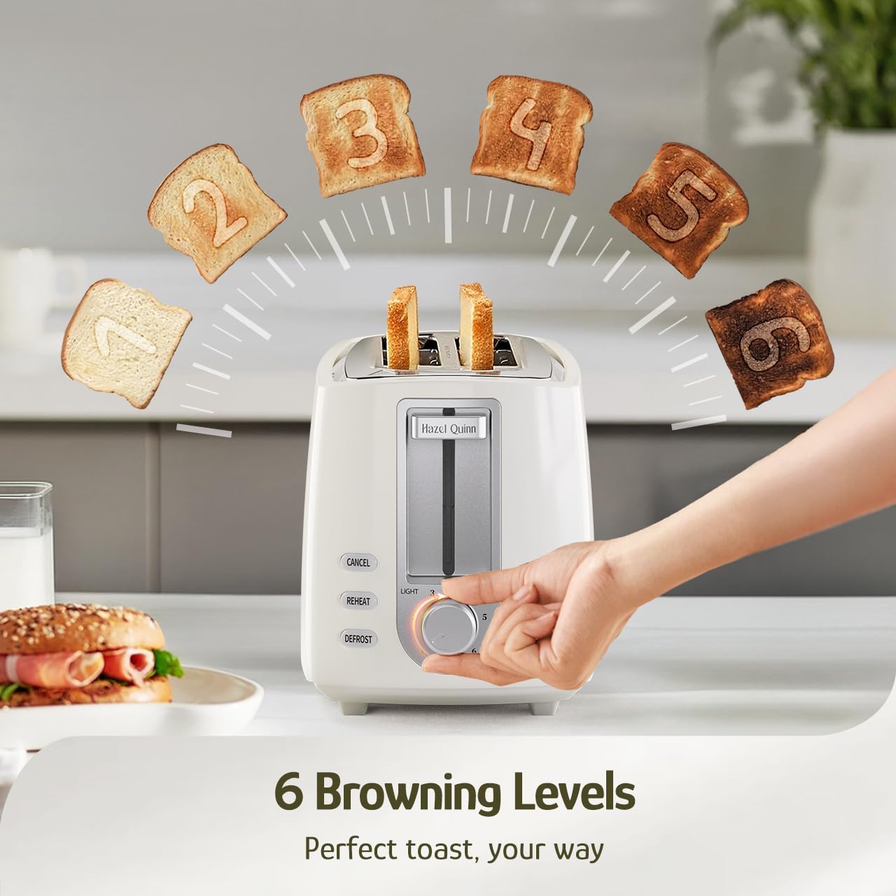 Hazel Quinn Toasters White 2-Slice Toaster with Wide Slots and 6 Browning NEW