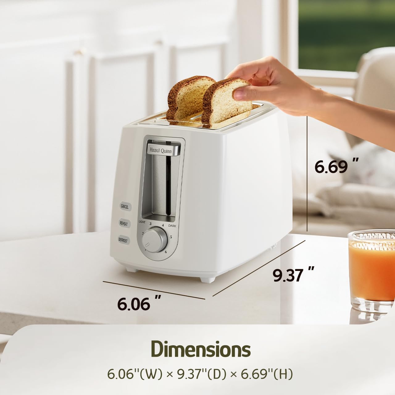 Hazel Quinn Toasters White 2-Slice Toaster with Wide Slots and 6 Browning NEW